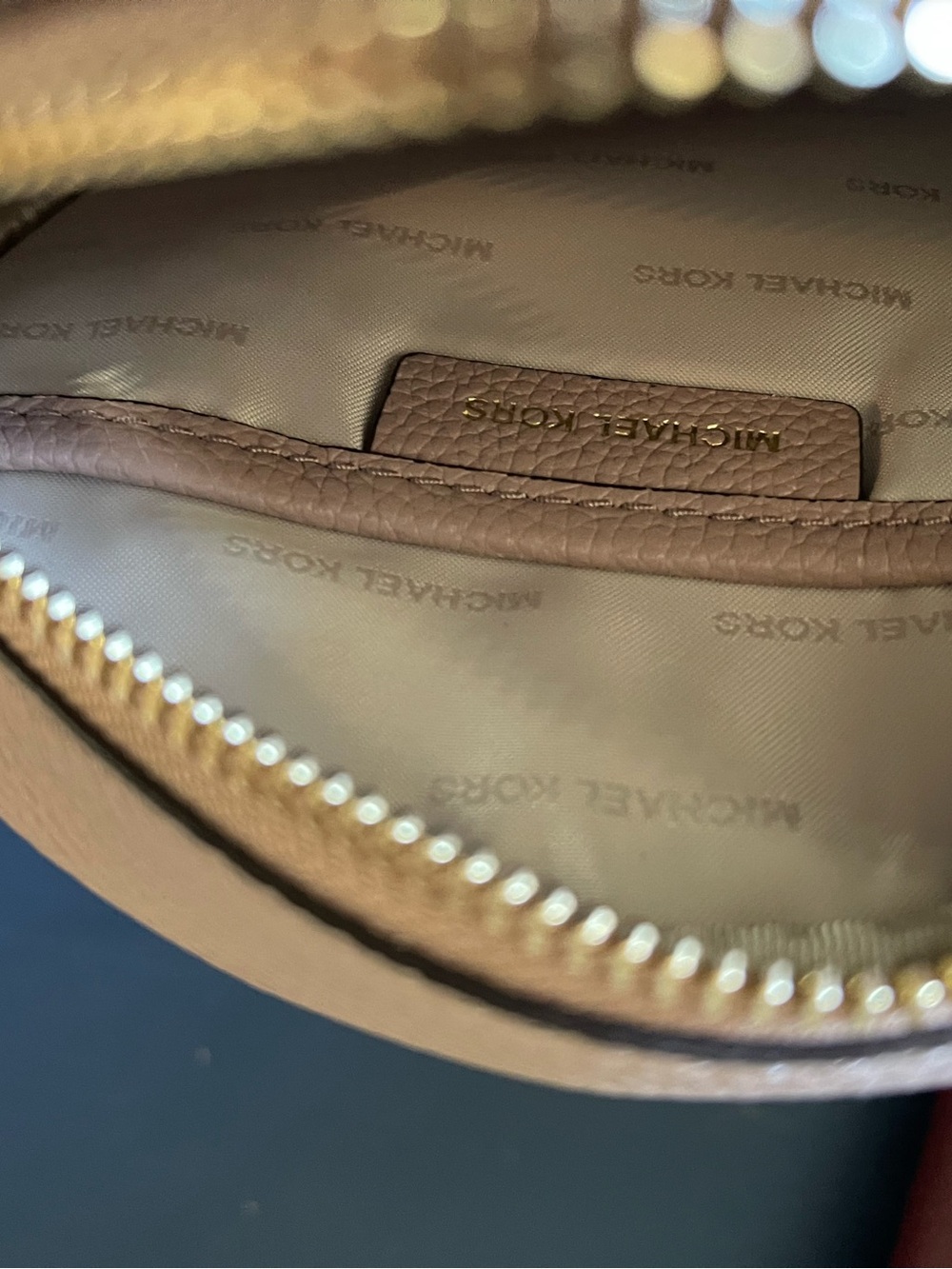 Michael Kors Round Pebbled Crossbody in Tan - Picture 7 of 8